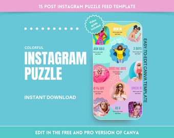 Rainbow Instagram Puzzle Grid: Seamless Feed for Fashion, Beauty, Coach & Small Business Owners - Easy Edit in Canva - Colorful Theme