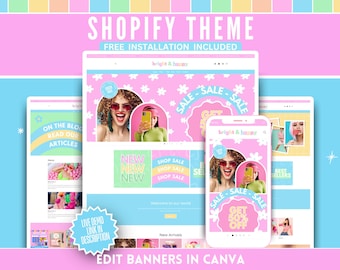 Colorful & Cute Shopify Theme - Eye-Catching Design for Your Online Store - Shopify 2.0 Theme - Edit Banners in Canva