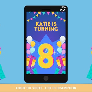 Convite animado para festa de aniversário - vídeo colorido para celebração de crianças com música - personalizado