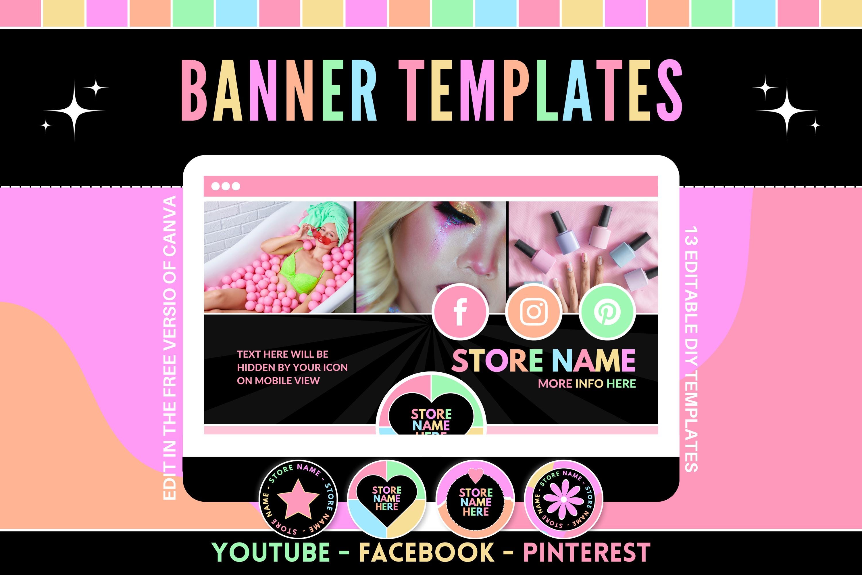 Pastell Neon Youtube Banner Vorlagen - Facebook Cover Vorlagen - Pinterest  Banner Set - Miniaturbilder - In Canva bearbeiten - Etsy Schweiz, image size:3000x2000