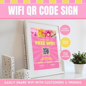 Segnale QR per Wi-Fi - Segnale con password Wi-Fi modificabile - Stampabile e modificabile in Canva - Disponibile in 3 dimensioni