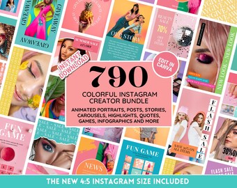 Pacote de modelos coloridos para Instagram: histórias coloridas, postagens, carrosséis, citações, capas de destaque - Feed de mídia social - Editar no Canva