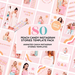 Instagram Template Story Bundle: Pastel Peach Candy Social Media Branding Kit, Perfect for Fashion, Clothing, Salon, Beauty - Edit in Canva