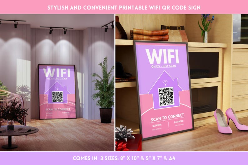 Cute Wifi QR Code Sign - Editable Wifi Password Sign - Printable and ...