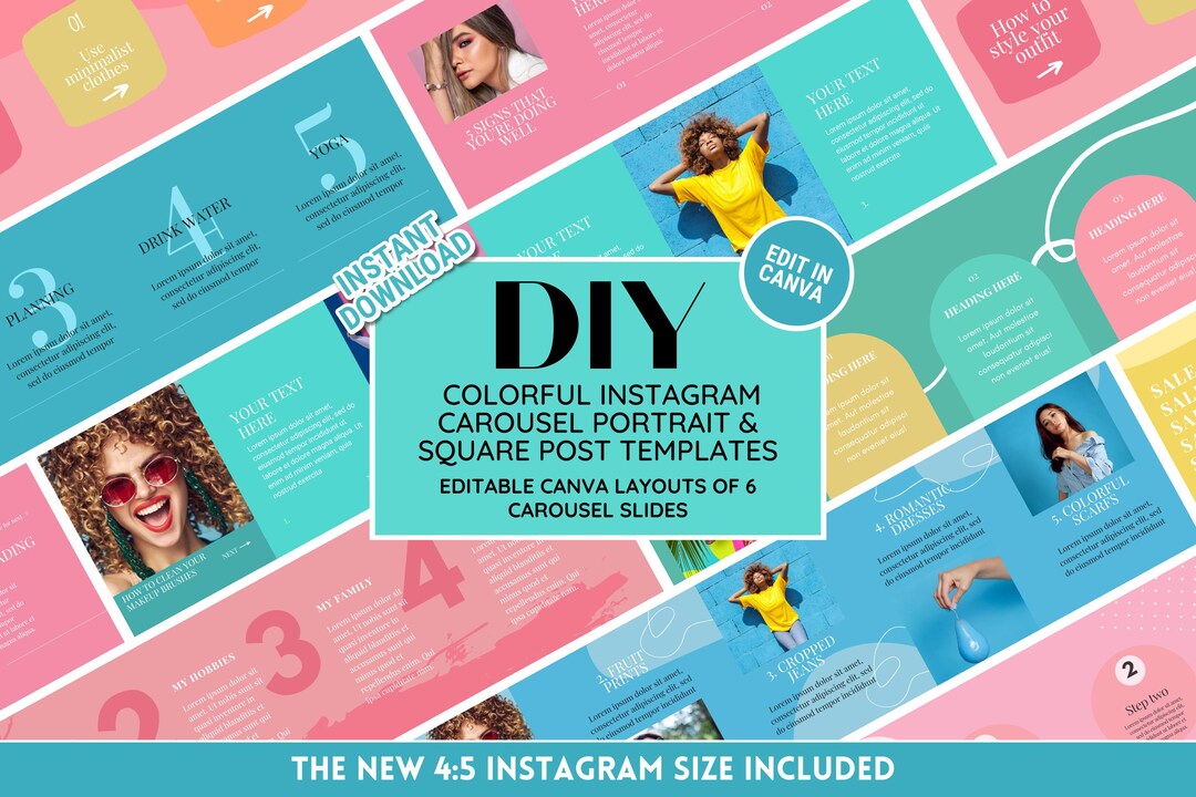 Fun Instagram Carousel Bundle - Colorful Grid Template, Perfect for ...