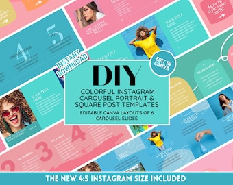 Fun Instagram Carousel Bundle - Colorful Grid Template, Perfect for Fashion, Boutique, Accessories, Jewelry, Beauty - Colorful Theme