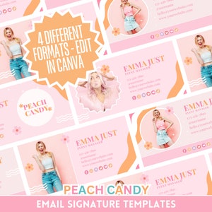 Lot de signatures d'e-mails pastel - Ensemble de 4 modèles d'e-mails modifiables pêche - Modifier sur Canva