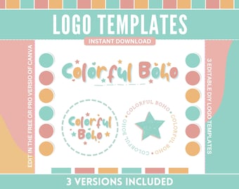 Boho DIY Logo Vorlagen - Retro Business Logo Vorlagen - In Canva bearbeiten - Sofort Download