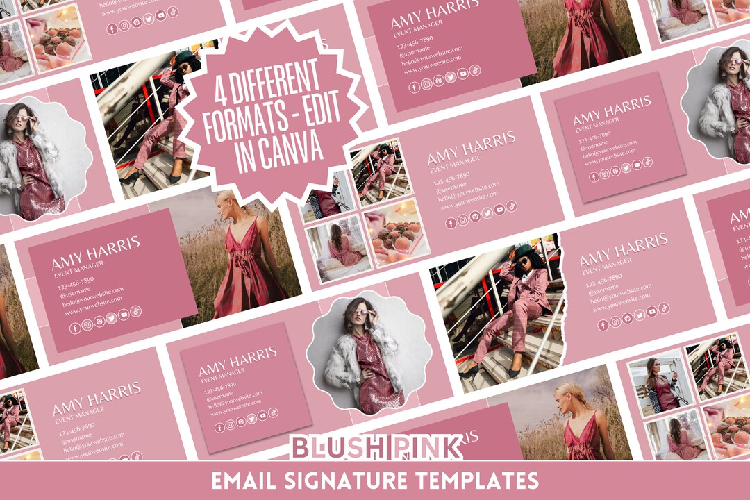 Blush Pink Email Signature Set - Bundle of 4 Editable Email Templates ...