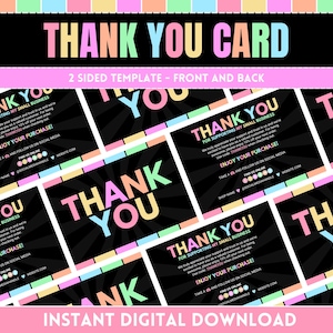 Tarjeta de agradecimiento empresarial en neón pastel: plantilla bonita para un empaque divertido - Tarjeta de inserción imprimible DIY - Editable en Canva