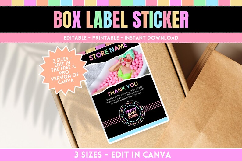 DIY Box Label Sticker Template - Pastel Neon Box Seal Label Template ...