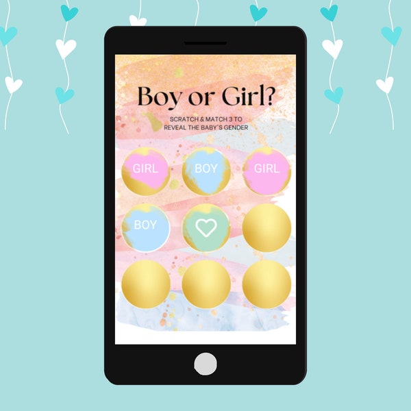 It's a BOY Gender Reveal Digital Scratch Off Card: Instant Download Announcement - Match 3 to Win!
