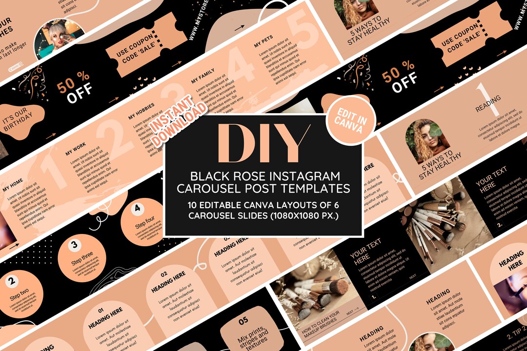 Seamless Instagram Carousel Bundle - Feminine and Fun Grid Template for ...