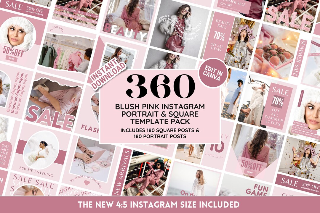 Instagram Template Bundle: Cute Pastel Blush Pink Social Media Feed ...