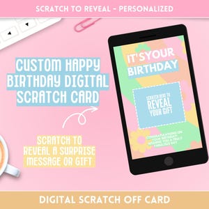 Carte d'anniversaire à gratter surprise - Idéale pour les voyages aventures, les soirées concert et les journées au spa ! Message de révélation de cadeau personnalisé coloré