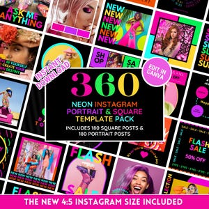 Instagram Template Post Bundle: Bright Neon Social Media Branding Kit - Perfect for a Colorful Feed - Edit in Canva