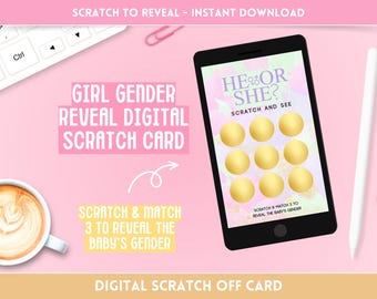 Carte numérique à gratter indiquant le sexe des filles : annonce pour le téléchargement immédiat - Match 3 pour gagner !