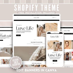 Elegant Aesthetic Shopify Theme & Logo Templates - Jewelry Beauty eCommerce Boutique - Easy Setup Webdesign Branding Kit - Edit in Canva