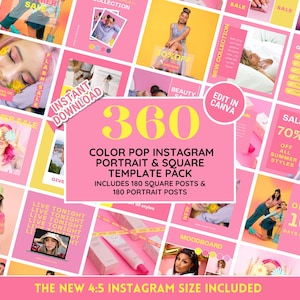 Instagram Template Portrait & Square Bundle: Color POP Social Media Feed Perfect for Boutique, Clothing, Salon, Fashion - Edit in Canva