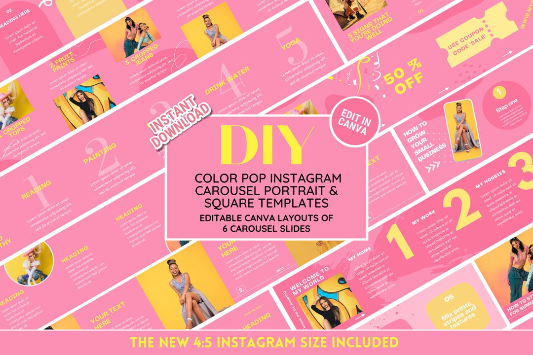 Colorful Instagram Carousel Bundle - Feminine Grid Template - Perfect ...