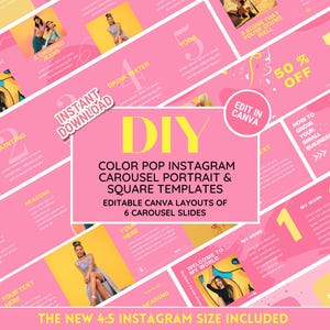 Paquete de carruseles coloridos para Instagram: plantilla de cuadrícula femenina, ideal para moda, boutiques, accesorios y joyería. Tema Color POP.
