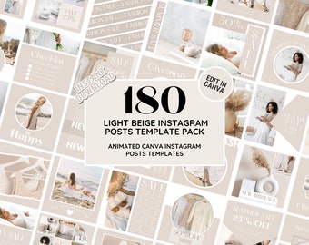 Instagram Template Post Bundle: Neutral Light Beige Social Media Feed Perfect for Fashion, Clothing, Salon, Beauty, Blogger - Edit in Canva