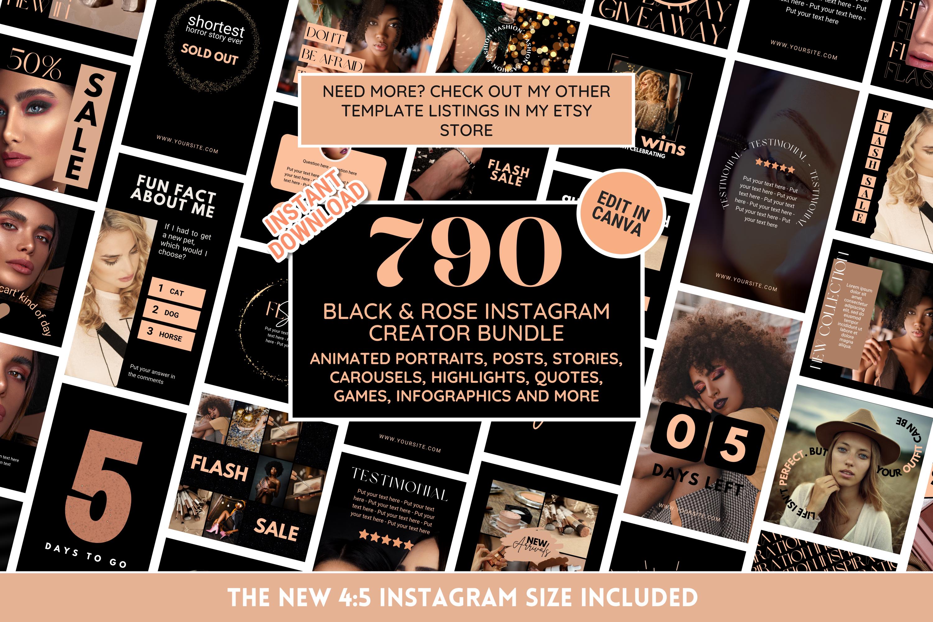 Instagram Template Story Bundle: Black Rose Social Media Branding Kit ...