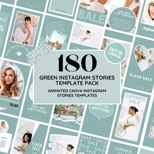 Instagram Story Bundle: Green Luxury Social Media Branding Kit Templates, Perfect for Fashion, Blogger, Coach, Boutique - Edit in Canva