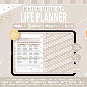 Planejador digital minimalista perfeito para Goodnotes e Notability - com hiperlinks, datado e sem data, início no domingo e na segunda-feira.