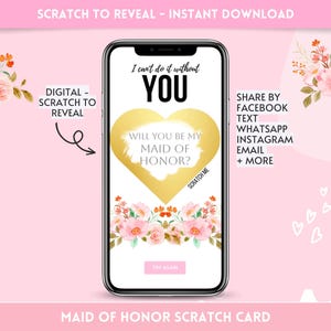 Digital Scratch Off Card - Fun Maid of Honor Proposal Surprise - Instant Download