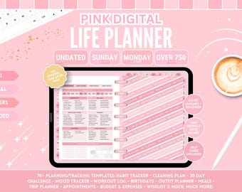 Pink Life Digital Planner Perfect for Goodnotes & Notability - Hyperlinked, Dated and Undated, Sunday and Monday Start