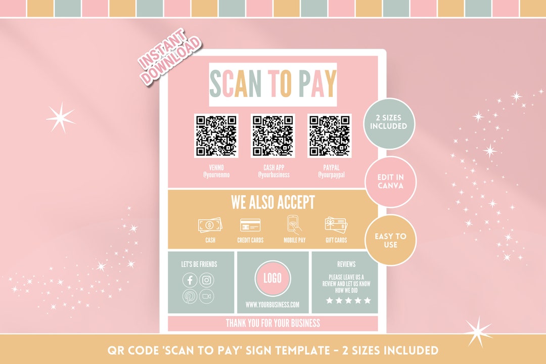 Scan to Pay Template QR Code Sign Easy Payment & Follow Us on Social ...
