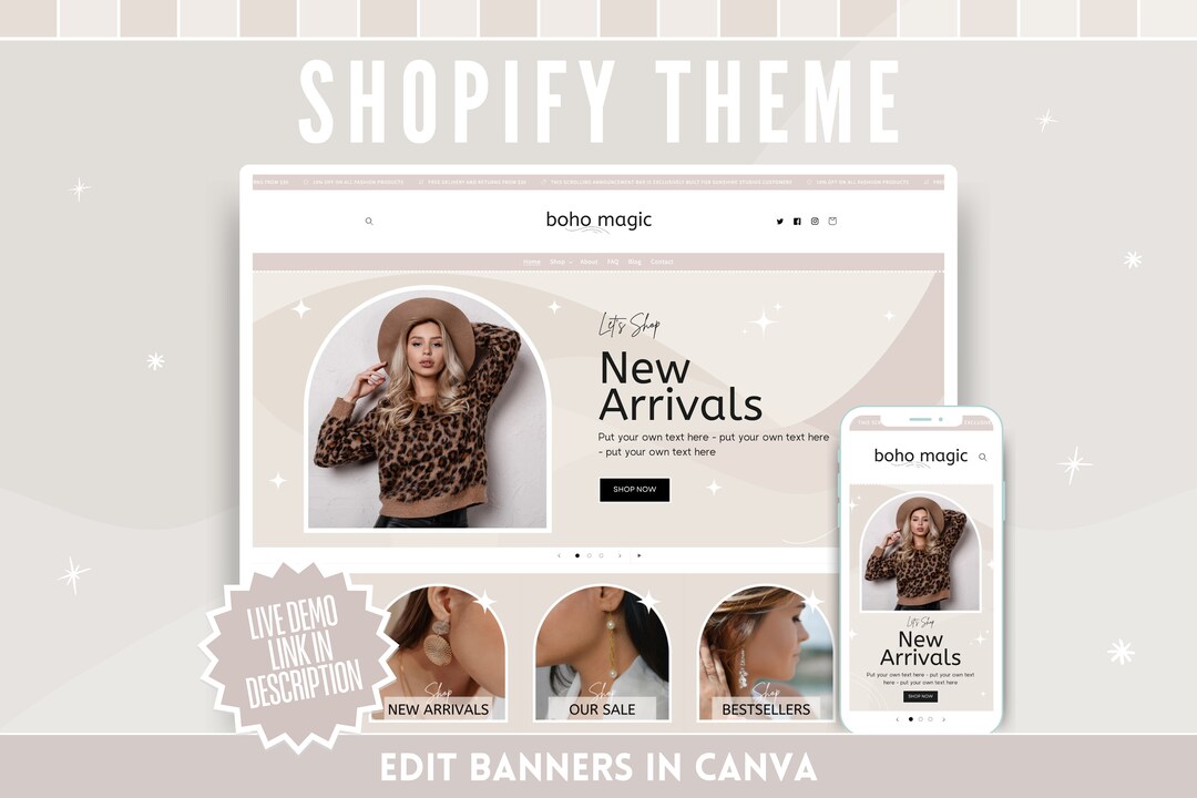 Boho Magic Shopify Theme & Logo Templates Light Beige Business Starter