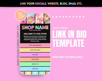 Pastel Neon Link in Bio Template - Small Business Canva Website - Boutique Instagram Landing Page - Beauty, Jewelry, Fashion, eKommerce