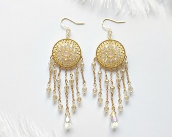 Dreamcatcher Beaded Earrings with Chain Charms