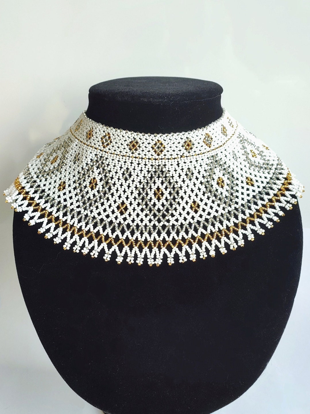Ukrainian Kryza Necklace - Green Beaded Vyshyvanka Collar, Handmade Traditional Jewelry main image 0
