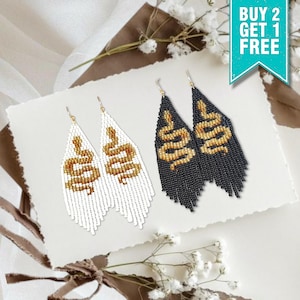 Pendientes de cuentas de serpiente con estampado animal, fauna silvestre, flecos inspirados en la naturaleza, joyería bohemia llamativa