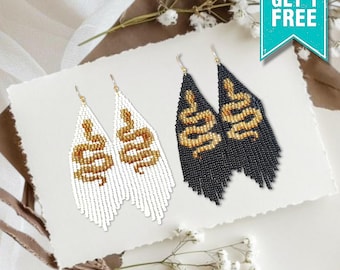Beaded Snake Fringe Earrings: Bohemian Statement Jewelry