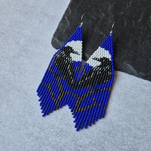 Raven Moon Beaded Dangle Earrings Gothic Bird Night Nature Inspired Fringe Statement Boho Jewelry