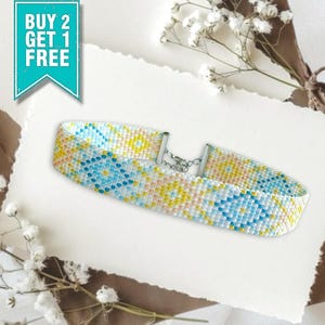 Ukrainian Beaded Choker – Blue and Yellow Handmade Necklace, Traditional Folk Jewelry, Gift for Her