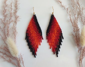 Long beaded earrings red gradient