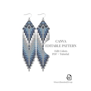 Navy Blue Gray Earrings Pattern: Beaded Fringe, Brick Stitch (Digital PDF)
