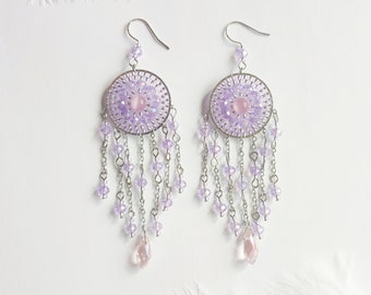 Dreamcatcher Beaded Earrings with Chain Charms