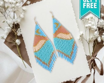 Pastel Mountain Beaded Earrings: Boho Fringe Dangle Jewelry