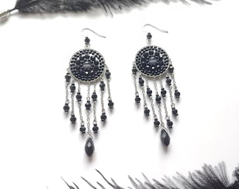 Dreamcatcher Beaded Earrings with Chain Charms