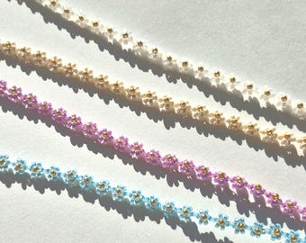 Handmade Daisy Flower Beaded Choker: Boho Bracelet Anklet