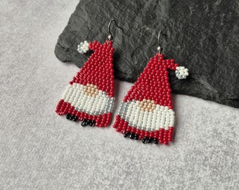 Santa Gnome Beaded Fringe Earrings - Christmas Boho Jewelry