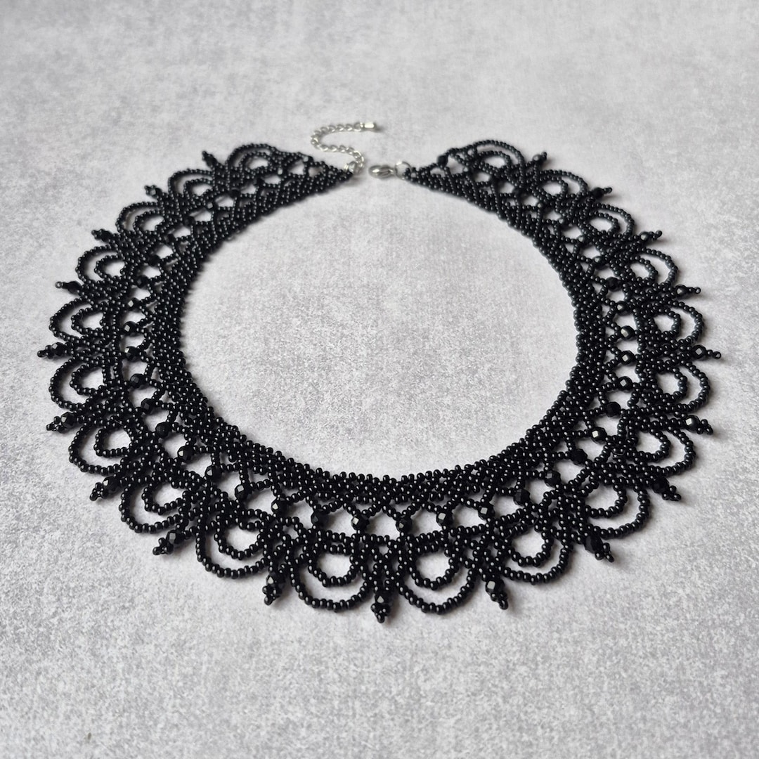 Black Beaded Lace Choker: Handmade Gothic Victorian Collar - Etsy