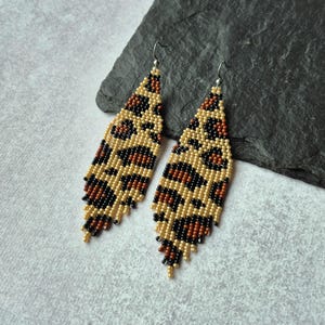 Leopard Perlen Ohrringe Animal Print Wildlife Natur Inspiriert Fransen Statement Boho Schmuck