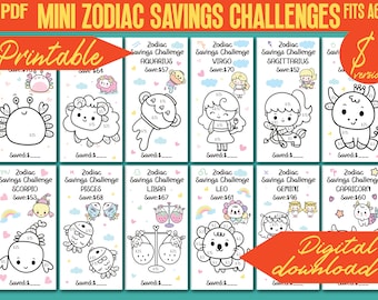 Savings Challenges Cute 12 Zodiac Color and Save Printables 100D | Fit A6 Binder | Envelope Tracker | PDF | Digital | INSTANT Download 045D